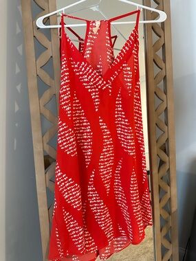 Tyche Red Mini Slip Dress with White Dot Wave Print